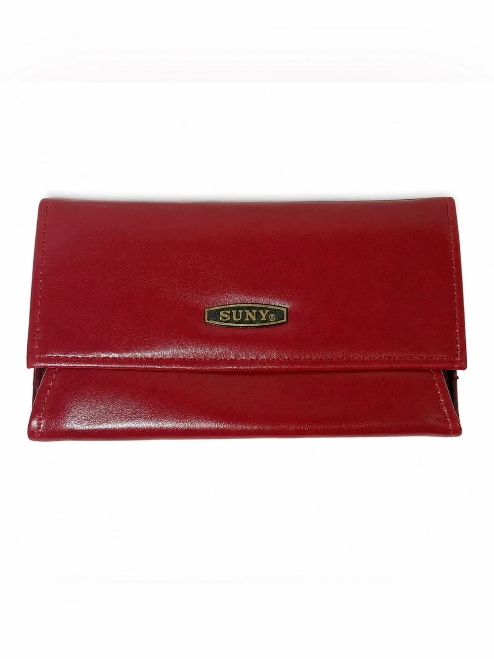 Red SUNY Vintage-Style Wallet – Snap Closure & Zipper Pocket